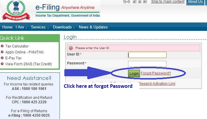 How to Reset Password at Income Tax India