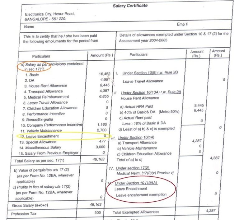 leave-encashment-sample-calculation-template-ex-e-filing-of-income